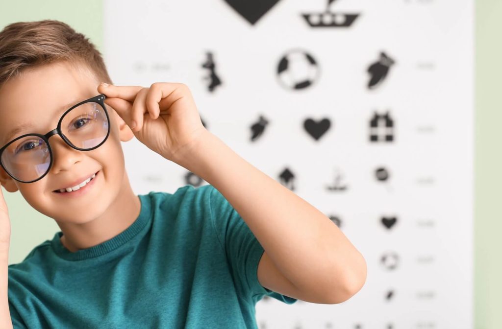 Little boy wearing glasses treat astigmatism